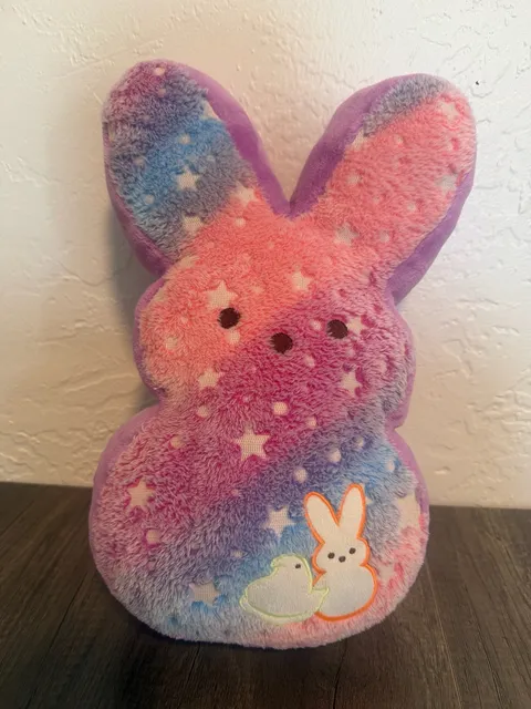 Peeps Bunny Plush Stuffed Animal Pillow Pink Blue Purple Stars