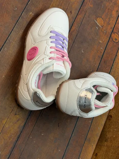 Bebe White Pink Purple women Sneakers Shoes size 7