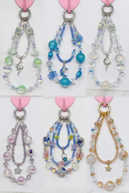 6 Pieces Handmade Beaded Charm Strap witht and Moon charm