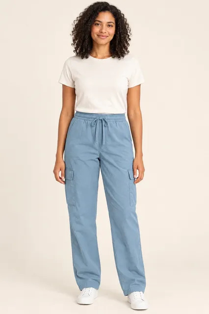 L.L.Bean Women's Sunwashed Cargo Pants, Blue-Gray, M Regular