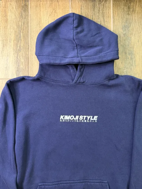 Kimoji Style Anime JDM Graphic Hoodie Size L Navy Blue Kawaii Reckless