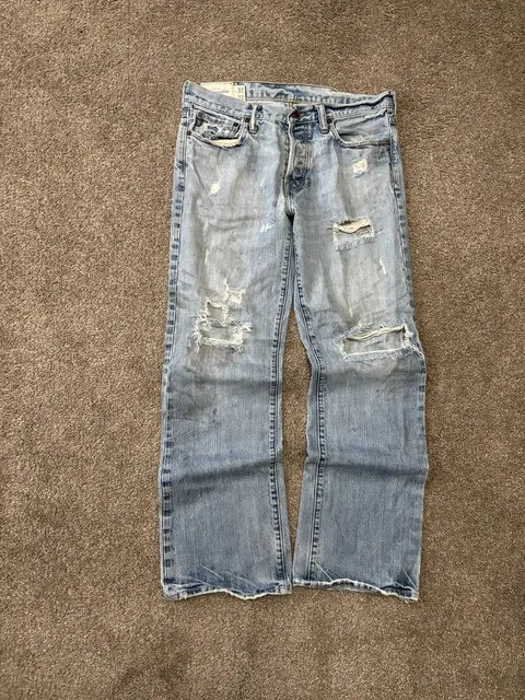 1990s Early 2000s Abercrombie & Fitch Distressed Jeans 32x32 Light Wash Bootcut