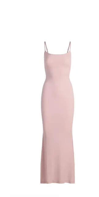 SKIMS Ribbed Pink Maxi Slip Dress