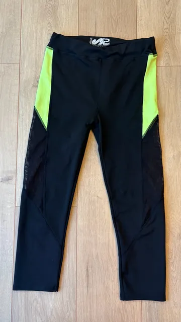 M2 Active Athletic Leggings Size Large Black Lime Green Mesh