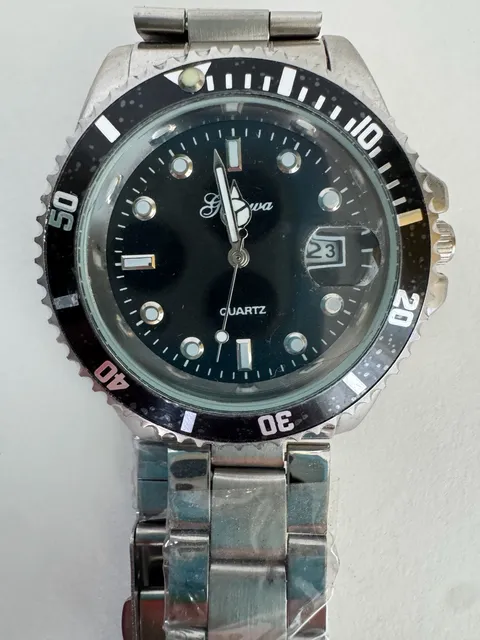 Geneva Quartz Watch Black Dial Silver Tone
