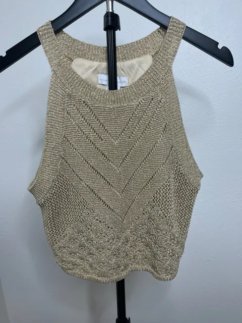 House of Harlow 1960 Gold Metallic Crochet Halter Crop Top Y2K Boho Festival Style