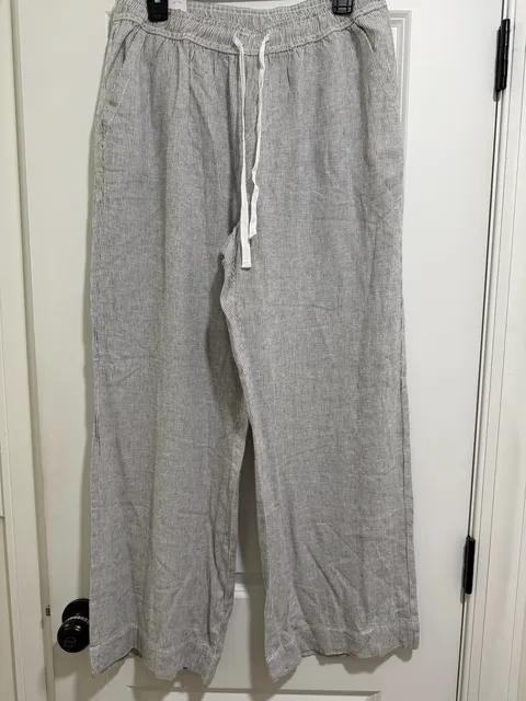 Briggs Pull-On Pants Size L Striped Linen Blend Wide Leg