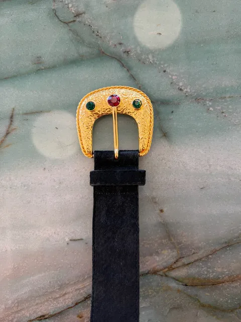 Vintage Black Suede Belt with Gold Rhinestone Western Buckle