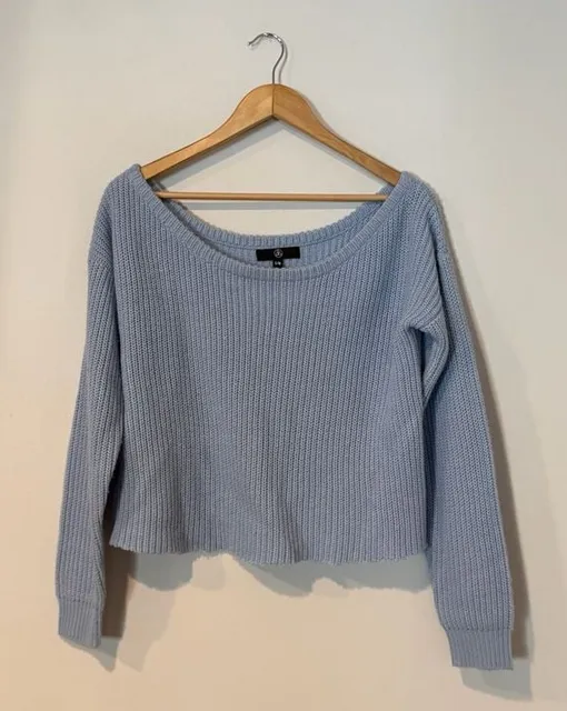 Missguided Ribbed Crop Sweater Size S/M Blue Boat Neck