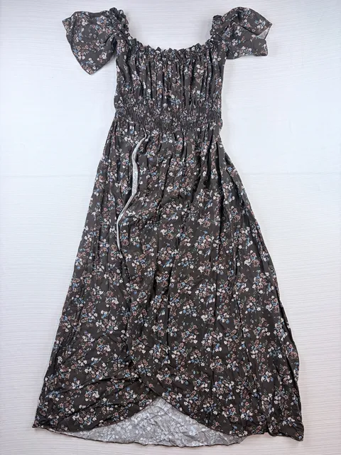 Made In Italy Floral Maxi Dress Brown Off Shoulder Size M