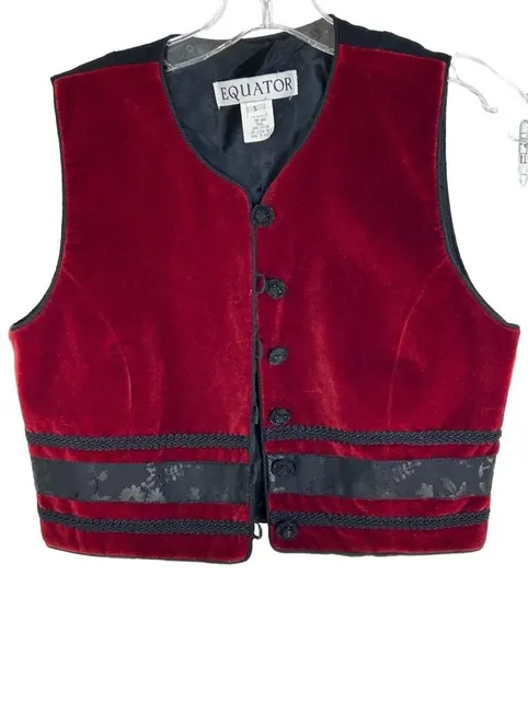 Vintage Equator Crimson Red Velvet Cropped Vest / Waistcoat S, 90s grunge, gothic, steampunk, or holiday