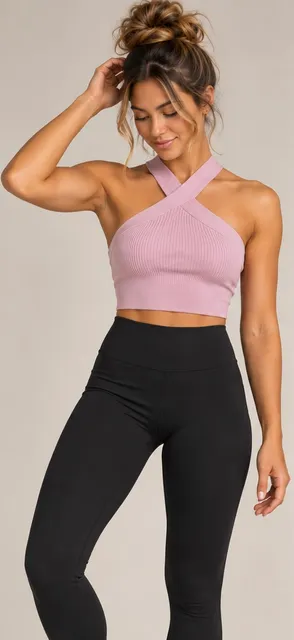 Babaton Sculpt Knit Cross Neck Halter Top Size XS Pink