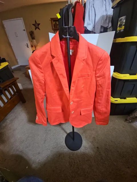 J.Crew Blazer Size 0 Orange Linen Cotton Blend Two Button Jacket