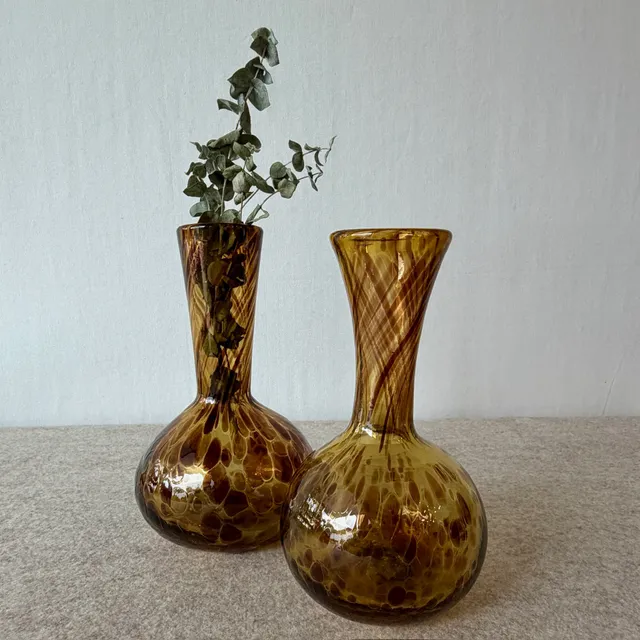 Amber Art Glass Vase Set #6 & #7