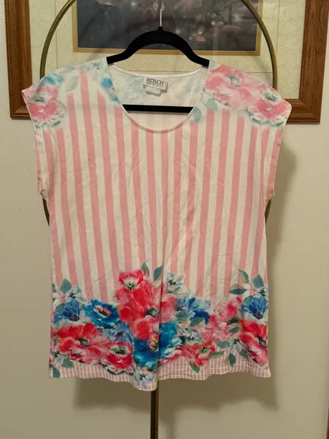 Rösch Creative Culture Blouse Size UK 14 Pink Stripe Floral Top