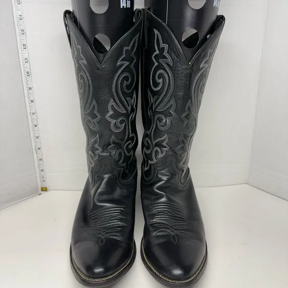 Justin Boots Style 1409 Black Calfskin Leather Cowboy Boots Size 10 1/2 EE Wide