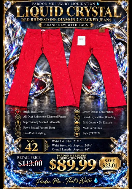 Liquid Crystal Red Rhinestone Diamond Stacked Denim Jeans