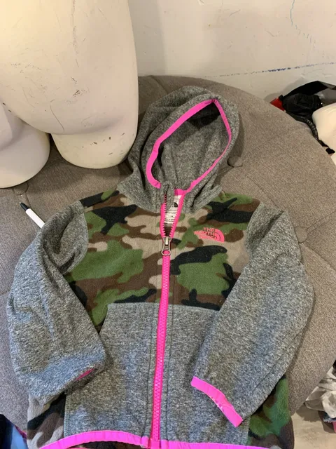 The North Face Fleece Hoodie Size 12-18M Gray Camo Pink Full Zip Jacket