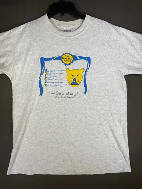Gildan Graphic T-Shirt Size M Gray Blue Ribbon Award School
