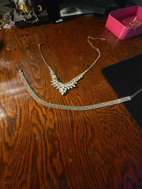 Unbranded Rhinestone Cluster Bib Necklace And Tennis Choker Set