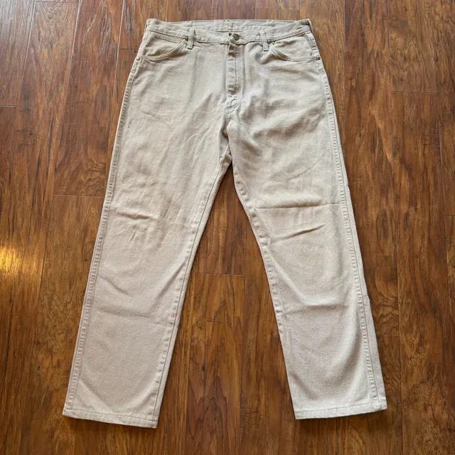 Vintage Wrangler 13MWZTN Mens 36x28 Tan Cowboy Cut Denim Jeans Made in USA vtg