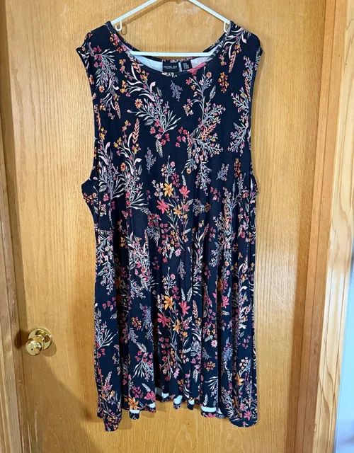 Rachel Zoe Black Floral Sleeveless Tank Dress Knee Length Plus Size 3X