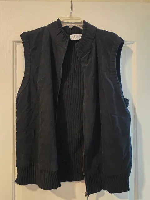 Casual Corner Annex Woman Full Zip Knit Vest 3X Black Mock Neck Faux Suede