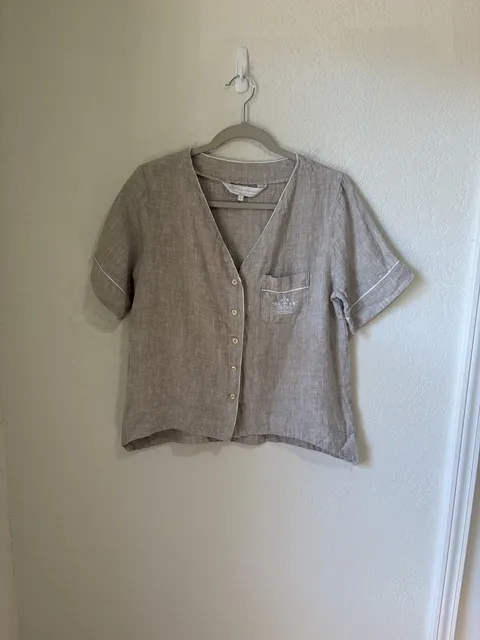 Crown Linen Designs Button Down Shirt Size S Flax 100% Linen
