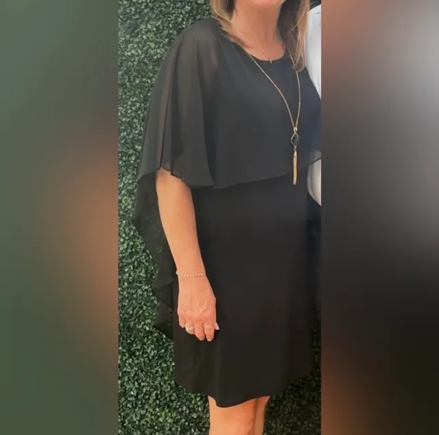 Black Chiffon Overlay Cape Cocktail Dress