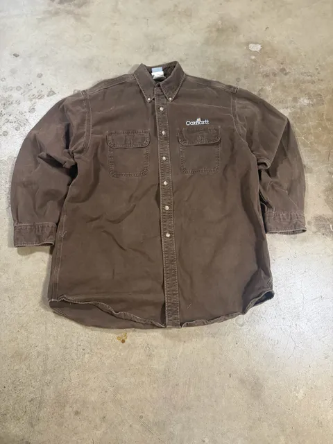 Carhartt Button Down Long Sleeve Work Shirt Size Regular L Brown