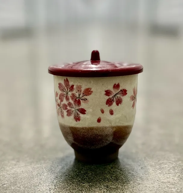 Japanese Ceramic Tea Cup With Lid Cherry Blossom