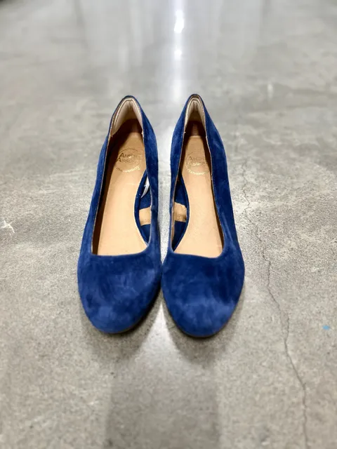 Andre Assous Blue Suede Cork Wedge Heels