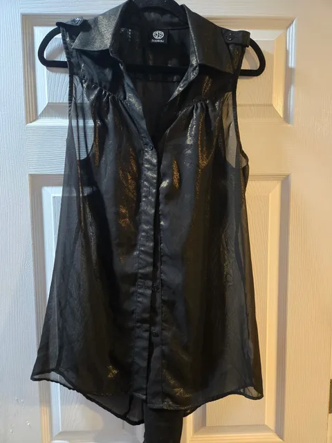 Bobeau Sheer Metallic Blouse Black Gold