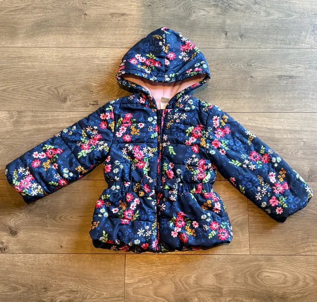 Little Me Floral Puffer Jacket Navy Blue 3T