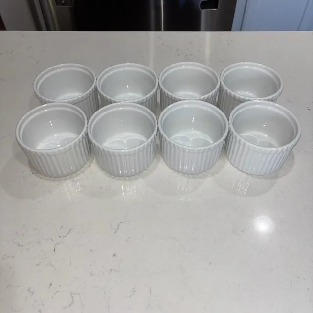 Crate And Barrel White Porcelain Ramekins 10oz Set Of 8