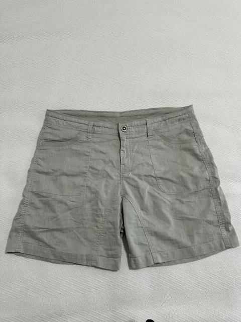 Kuhl Cabo Shorts Gray Cotton Linen Blend Hiking Hidden Drawsting Waist Size 12