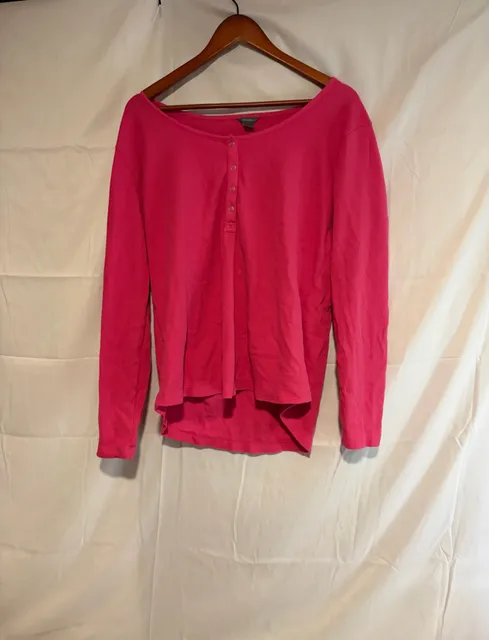 Eddie Bauer Thermal Henley Size XL Pink Waffle Knit Long Sleeve Top