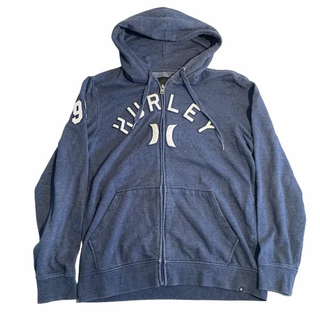Hurley Zip-Up Hoodie Size M Blue Applique Logo