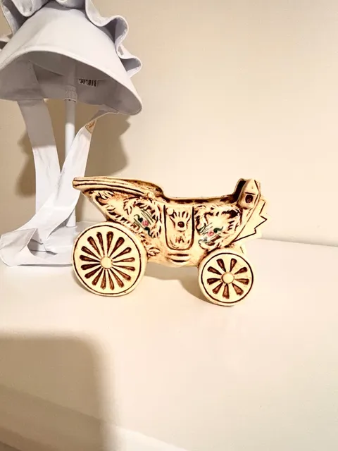 Vintage Ceramic Carriage Planter Vase Floral Glaze