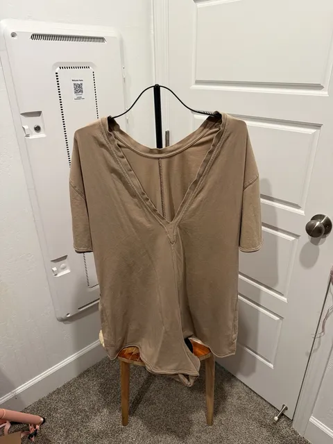 Free People Deep V-Neck T-Shirt Tan Oversized Short Sleeve