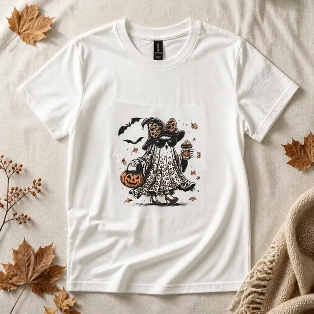 Gildan Halloween Ghost Graphic T-Shirt XL White Cotton