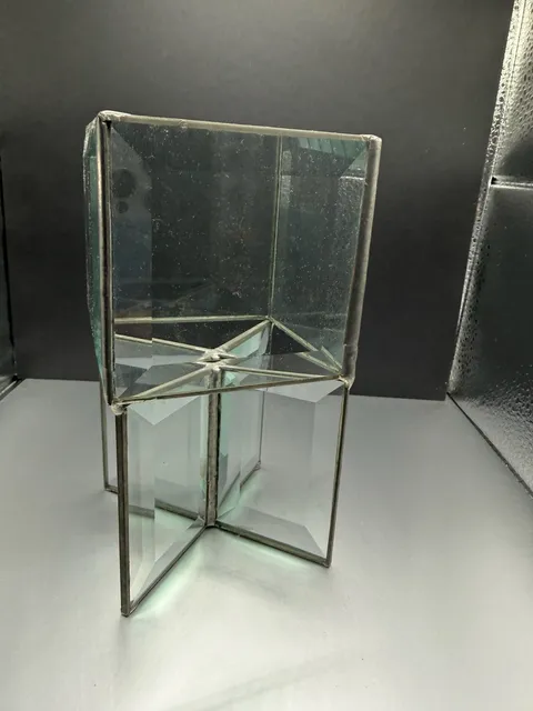 Vintage Beveled Glass Candle Holder Geometric