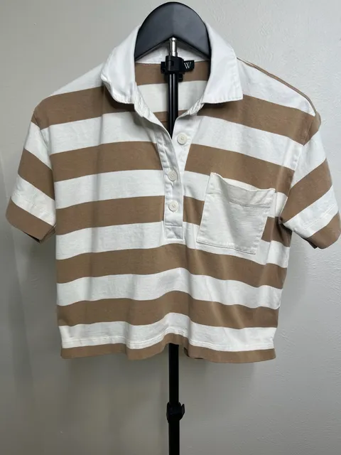MStriped Rugby Polo-  Brown White Short Sleeve