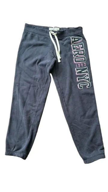 Y2K Aéropostale 1987 Sweatpants Navy Blue Pink Spellout Logo Vintage Style