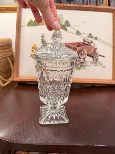 Vintage Indiana Clear Pressed Glass Footed Candy Dish Jar With Lid Home Decor