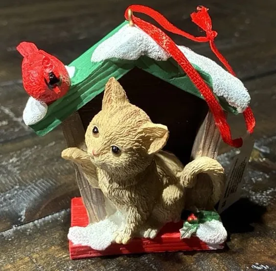 Christmas Ornament Cat In Birdhouse With Cardinal Holiday Decor