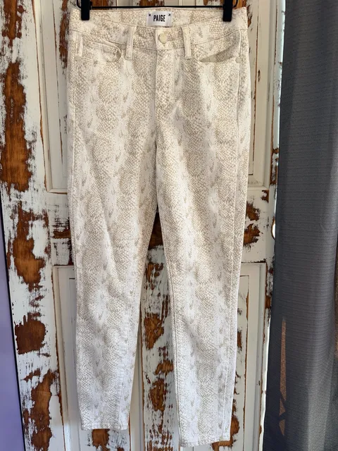 Paige Women’s Hoxton Ankle Skinny Jeans Size 26 Beige Snake Western Quiet Luxury