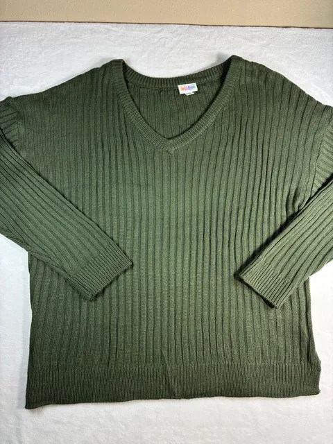 LuLaRoe Sweater Size L Green Ribbed V-Neck Pullover