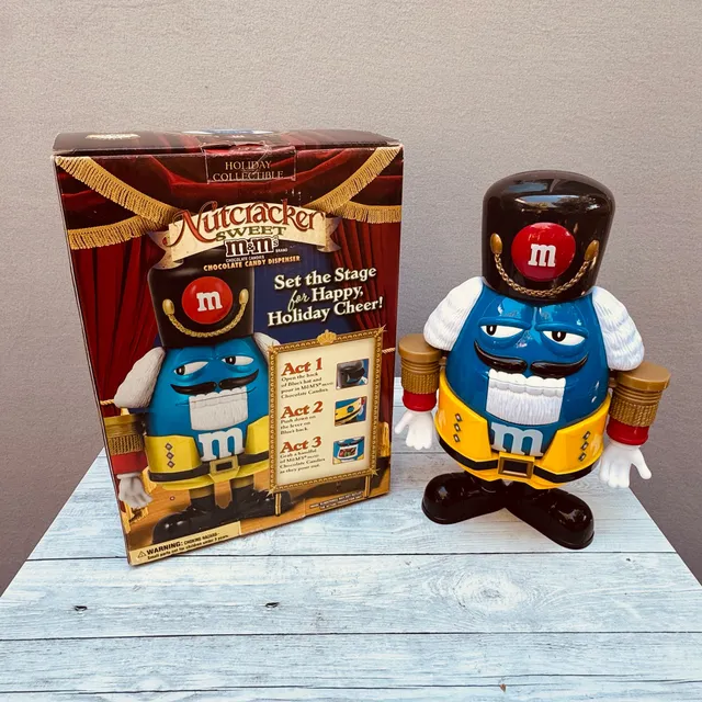 M&M's Holiday Collectible Nutcracker Blue Chocolate Candy Dispenser with Box
