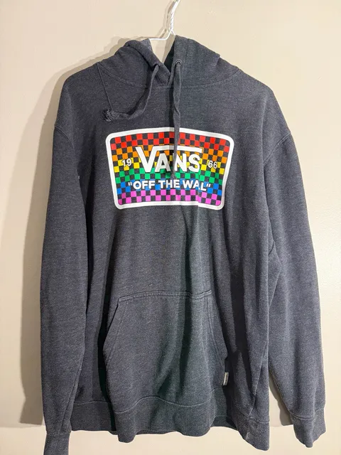 Vans Rainbow Checkerboard Hoodie Size L Dark Gray Off The Wall